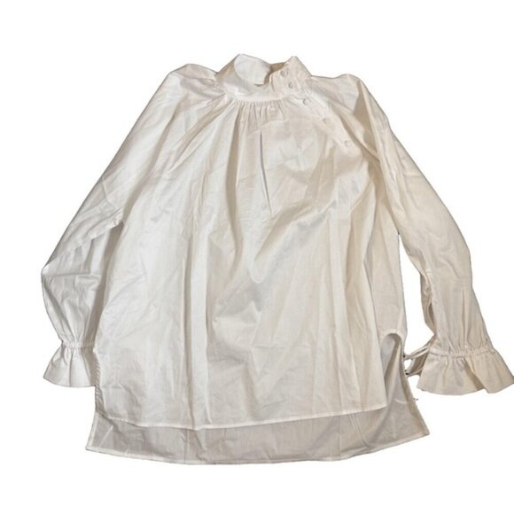 Harshman XS Bianca Band Collar Cotton Poplin Blouse NWT White MSRP $192 - Picture 3 of 9